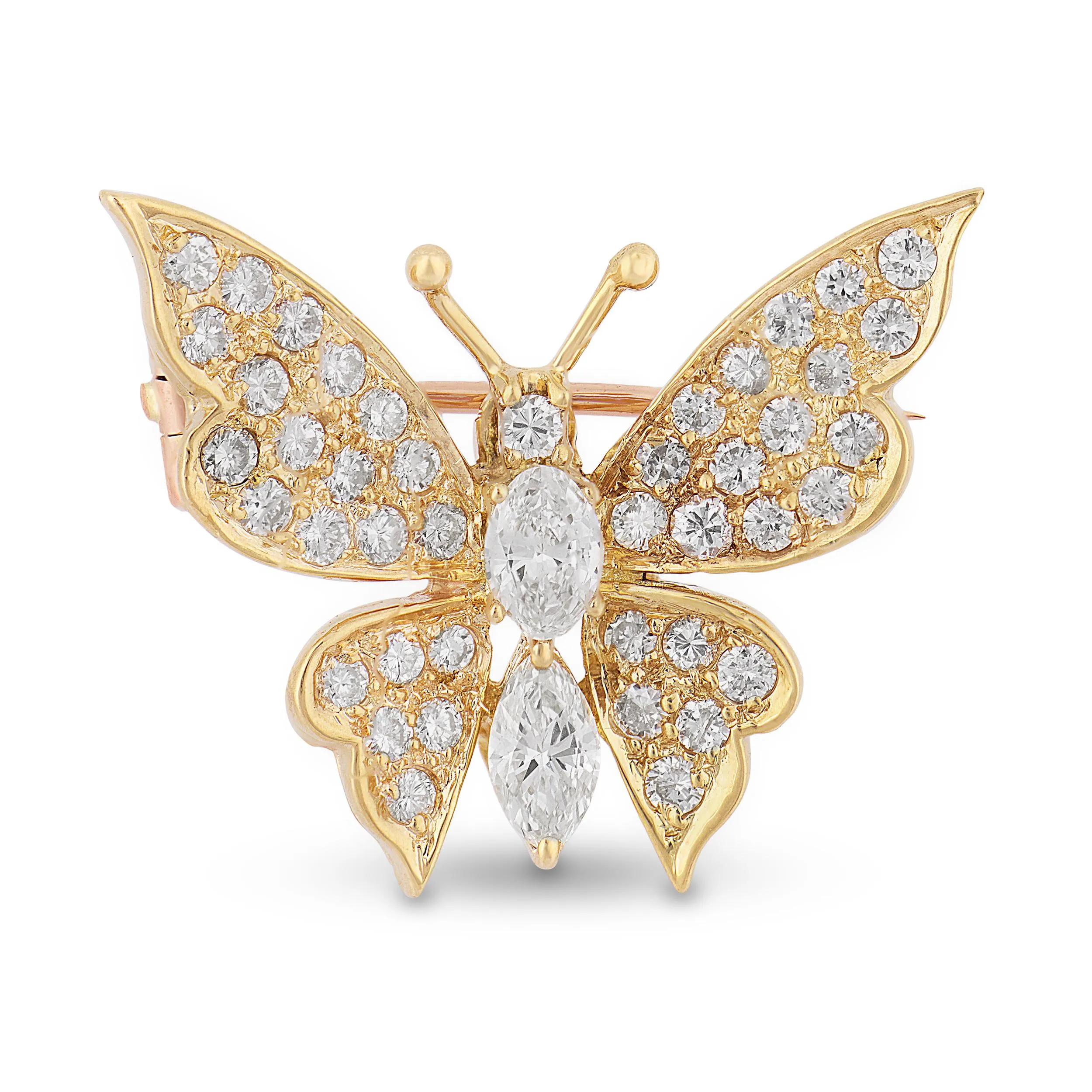 Vintage diamond 14k yellow gold butterfly brooch