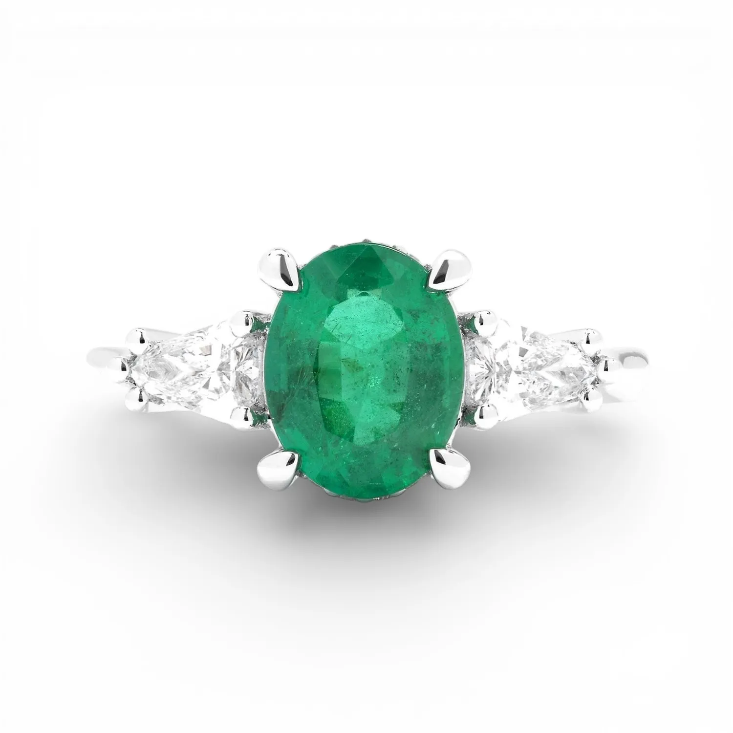 Oval Emerald, Diamond, and 0.59 ctw Diamond Accent Platinum Ring