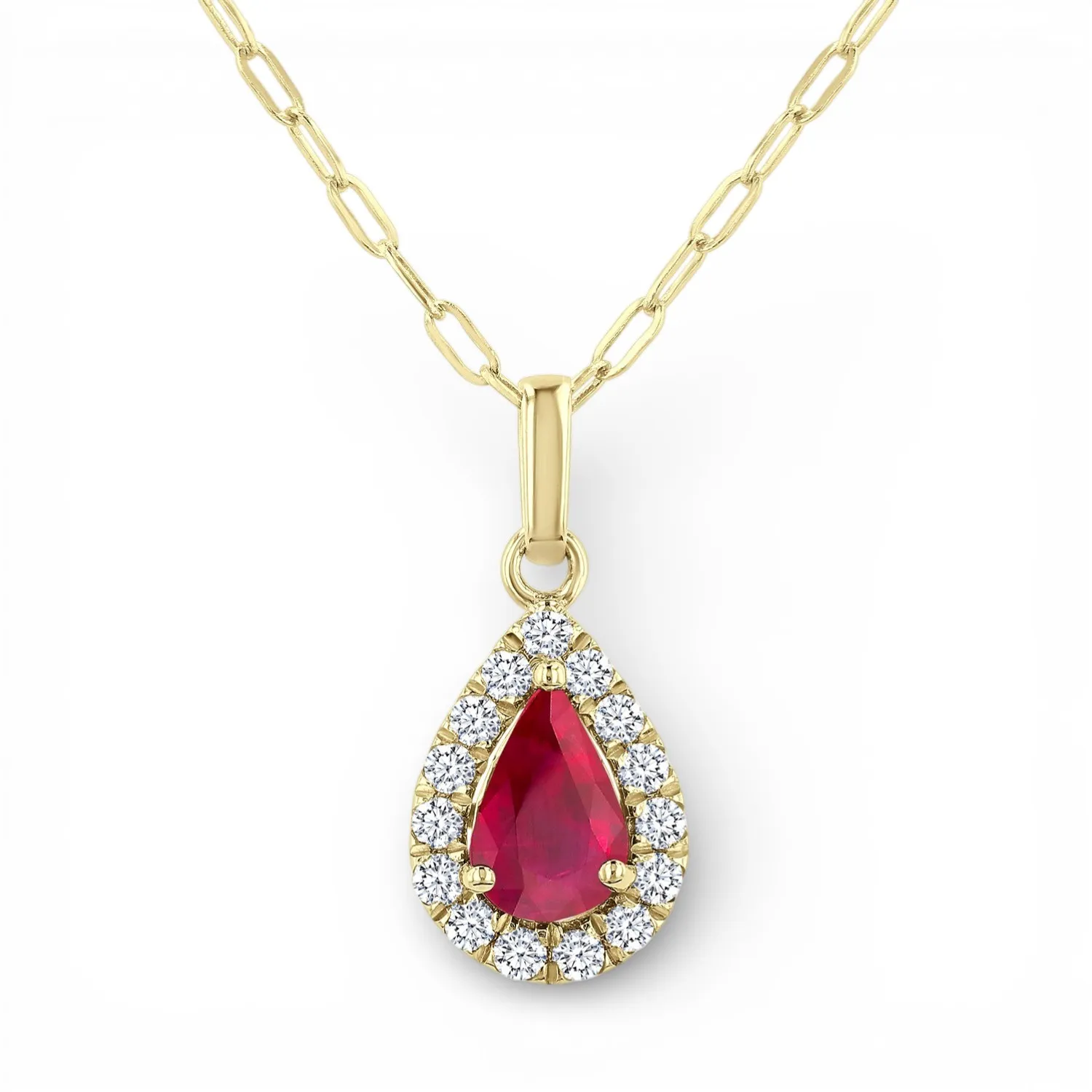 14k Gold Pendant Necklace with Pear-Cut Ruby & Diamonds