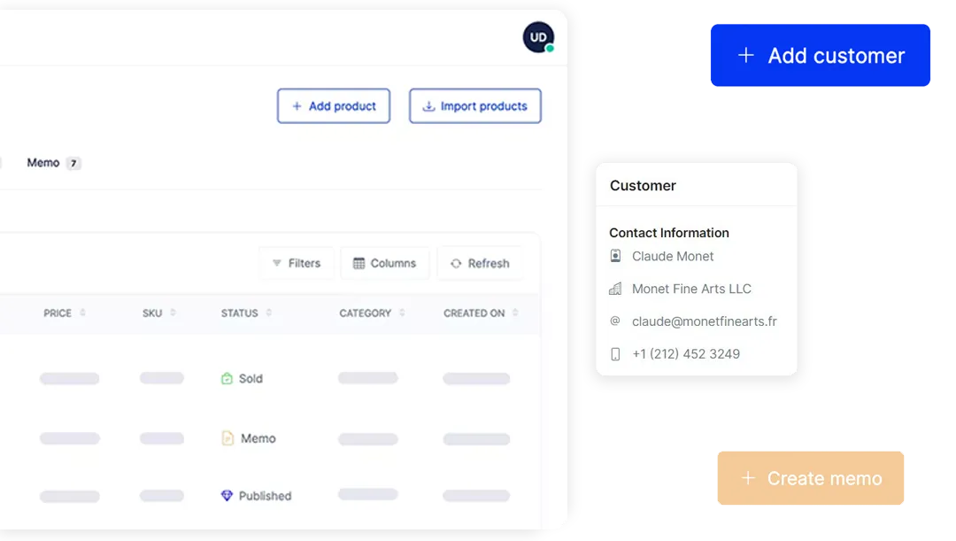 Uploadify invoice, balance, and customer management cards for jewelry businesses
