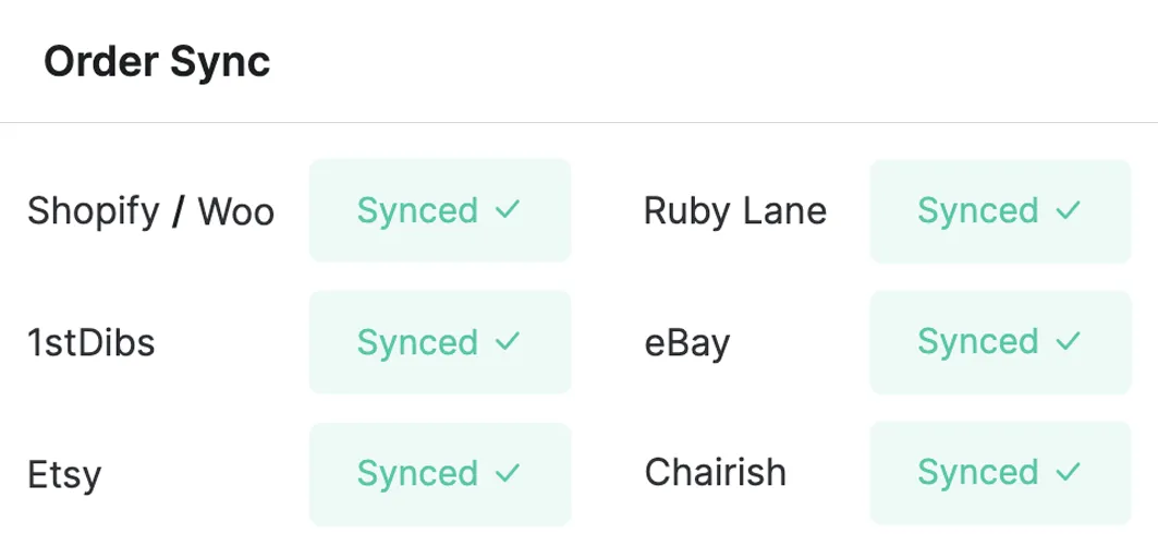 A screenshot showing the sync status of all marketplaces to Uploadify.