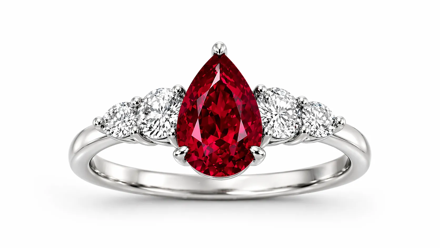 Pear cut ruby halo engagement ring