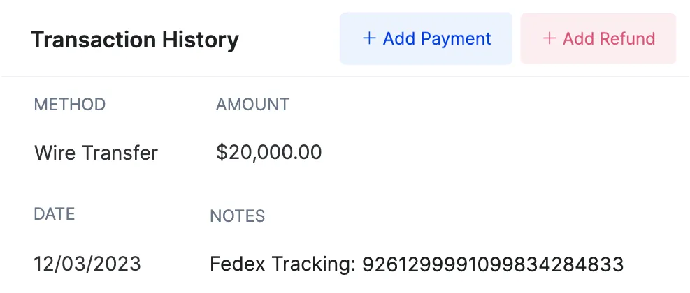 Transaction history showing jewelry sales and memo payments